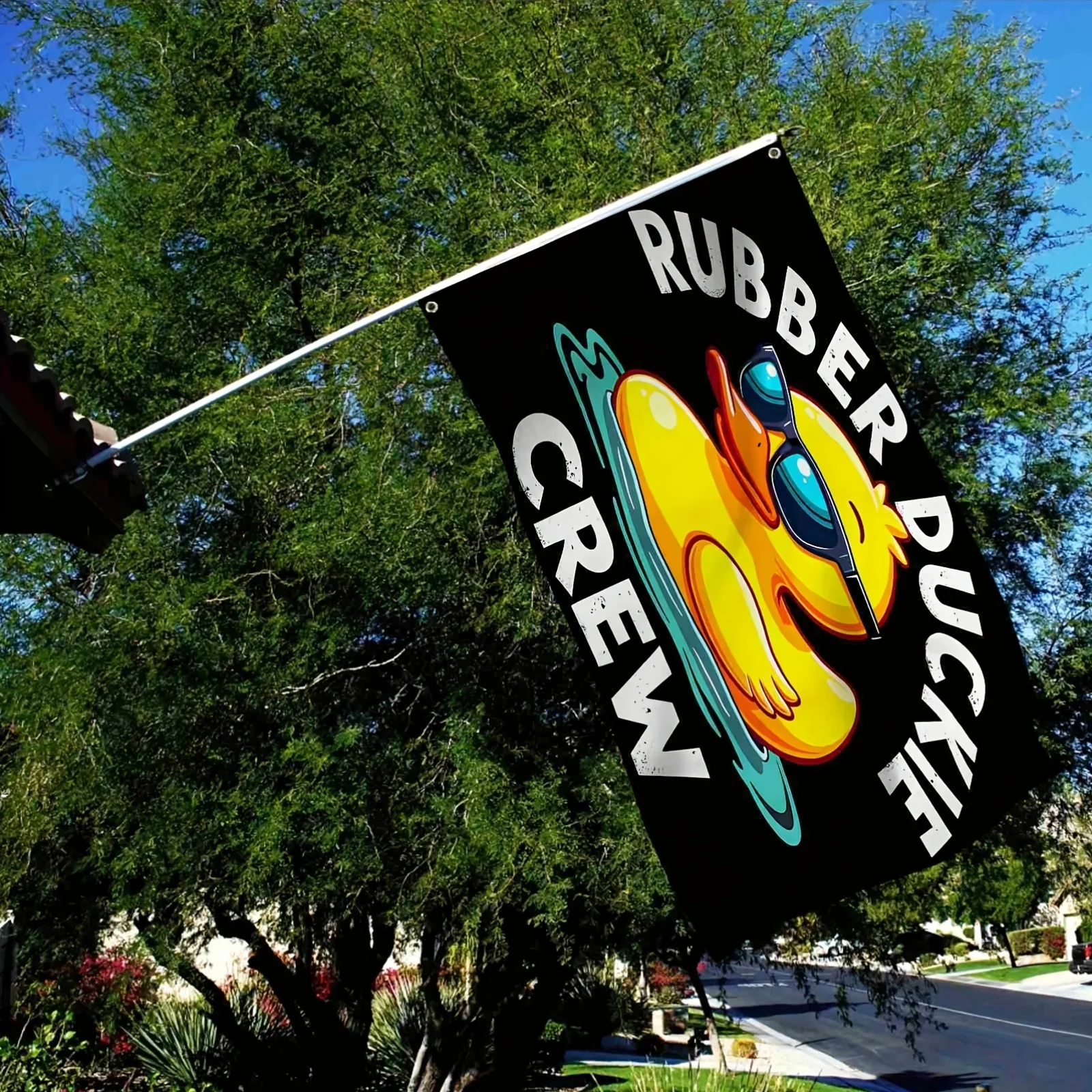 1pc Rubber Ducky Squad Leader Rubber Duck Fun Flag, Single-Sided Printed, Sturdy Polyester Banner with 2 Grommets, Vivid Colors