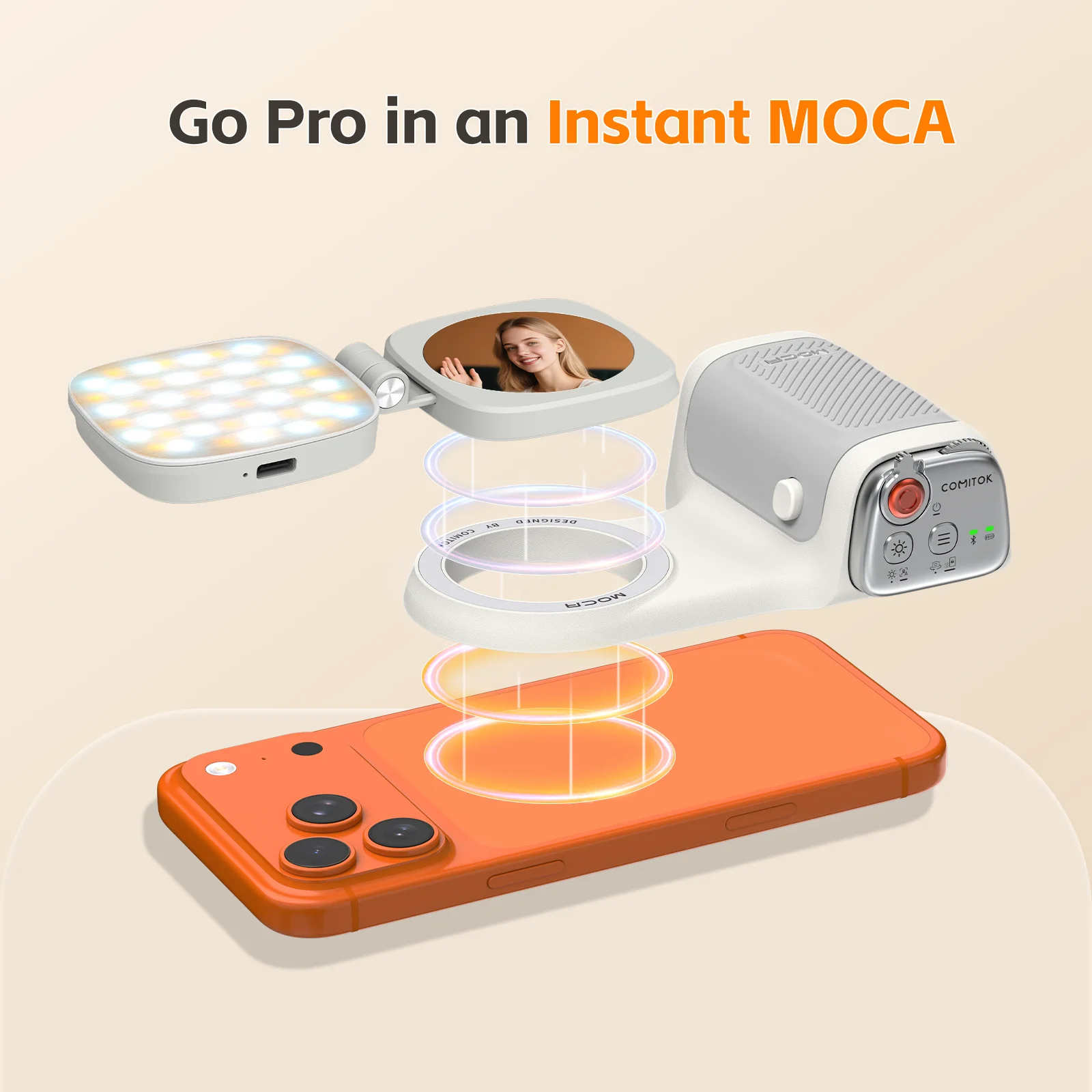 معزز سيلفي لاسلكي من COMITOK MOCA iPhone، مع قفل التركيز/مصراع DSLR، وجهاز تحكم عن بعد قابل لإعادة الشحن + مرآة اختيارية/إضاءة ملء