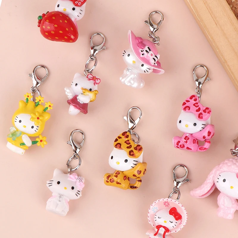 Mini porte-clés mignon Hello Kitty, porte-clés chat KT, joli pendentif de sac, étui pour écouteurs, porte-clés à breloques, cadeau pour un ami