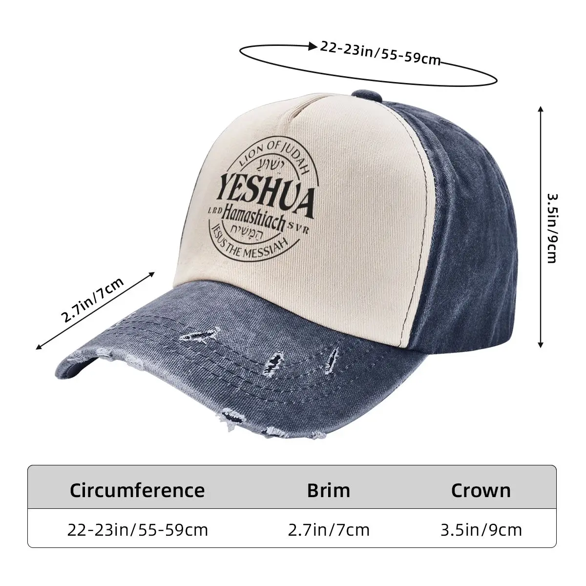 Christian Gift Hats Yeshua Hamashiach Jesus The Messiah Baseball Cap Distressed Denim Washed Lion Of Judah Dad Hat Adjustable