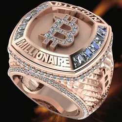 Luxurious Bitcoin Commemorative Ring Creative Metal Punk Hip-hop Rock Trend Men's and Women's Ring Party Light Luxury Gift