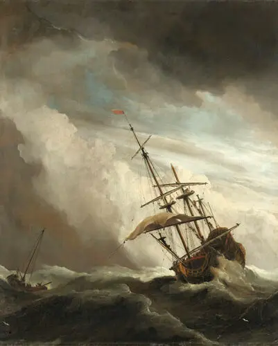 The Gust by Willem van de Velde (II) ship Art Picture Print Silk Poster Home Wall Decor