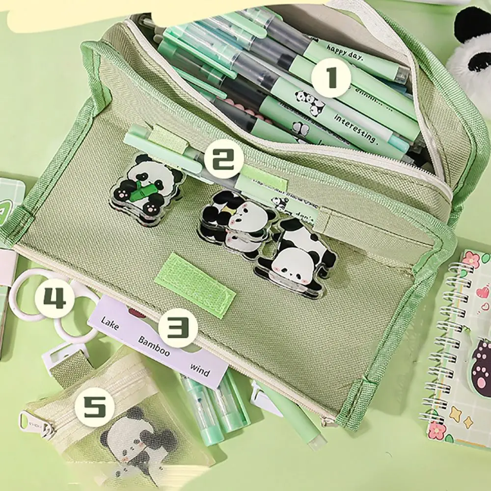 Bolsa para bolígrafos portátil Simple, bolsa de almacenamiento para bolígrafos de dibujos animados de gran capacidad, caja de lápices de lona para estudiantes