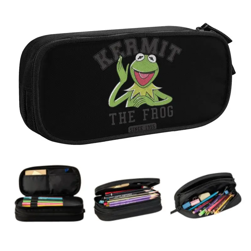 Custom Muppets Kermit 1955 astucci collegiali per ragazze ragazzi grande capacità Anime Cartoon Pen Box Bag materiale scolastico