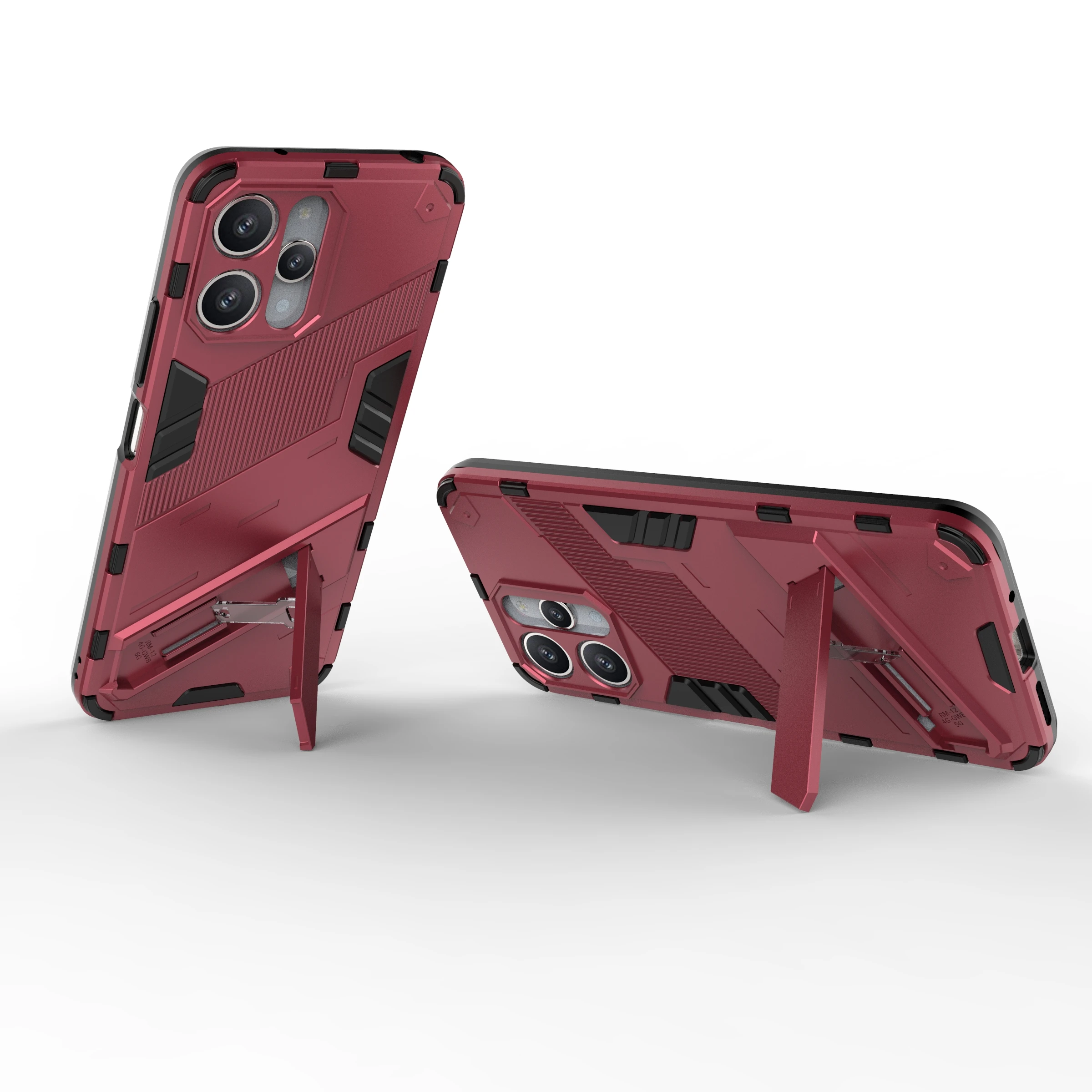 Per Xiaomi Redmi 12 4G / 12 5G (Global) / Poco M6 Pro 5G Custodia protettiva antigoccia per telefono Cavalletto PC + Cover per telefono in TPU - Rosa