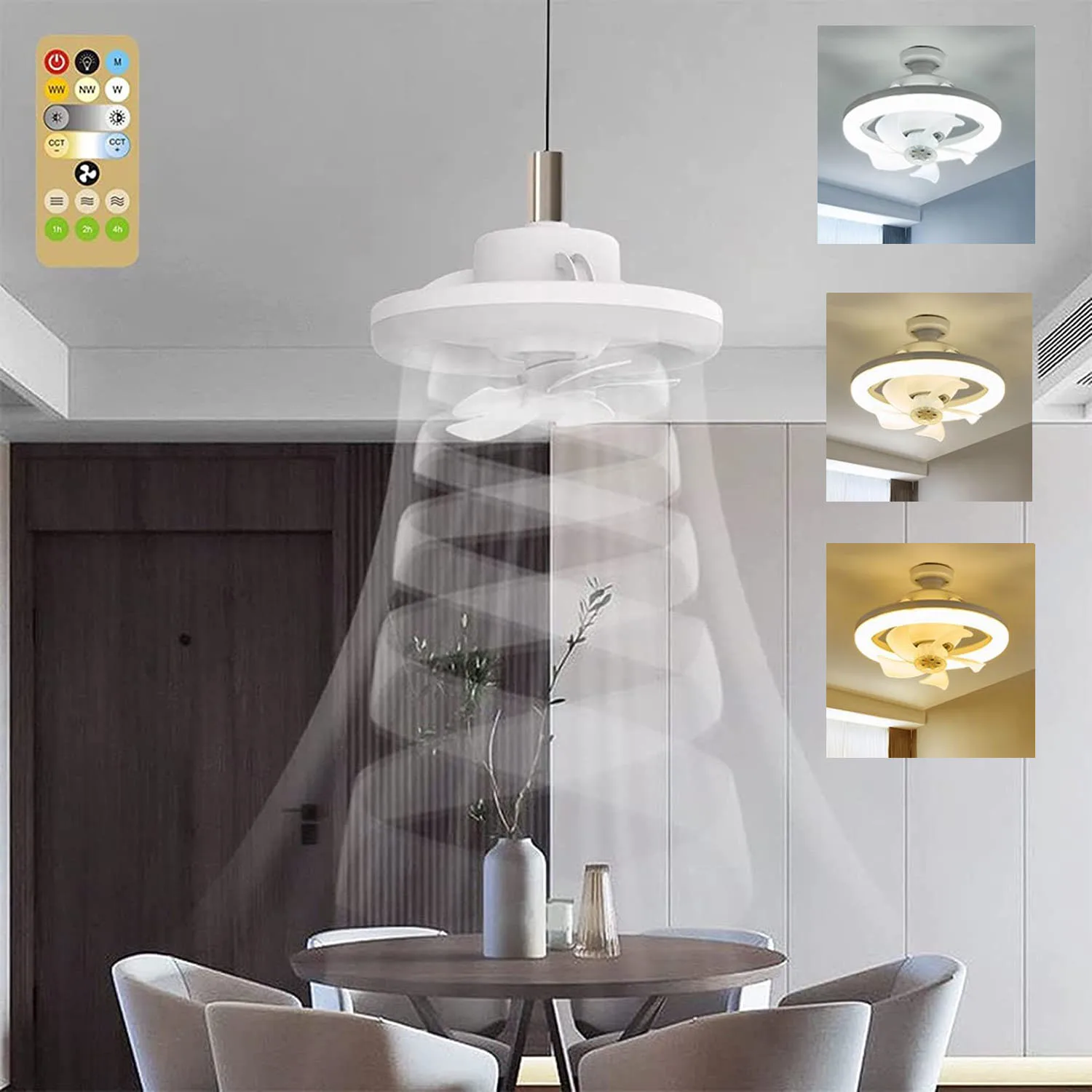 

60W E27 Ceiling Fan With Led Light And Remote Control 360 ° Rotation Retractable Silent Ceiling Fan Lamp For Room Home Decor