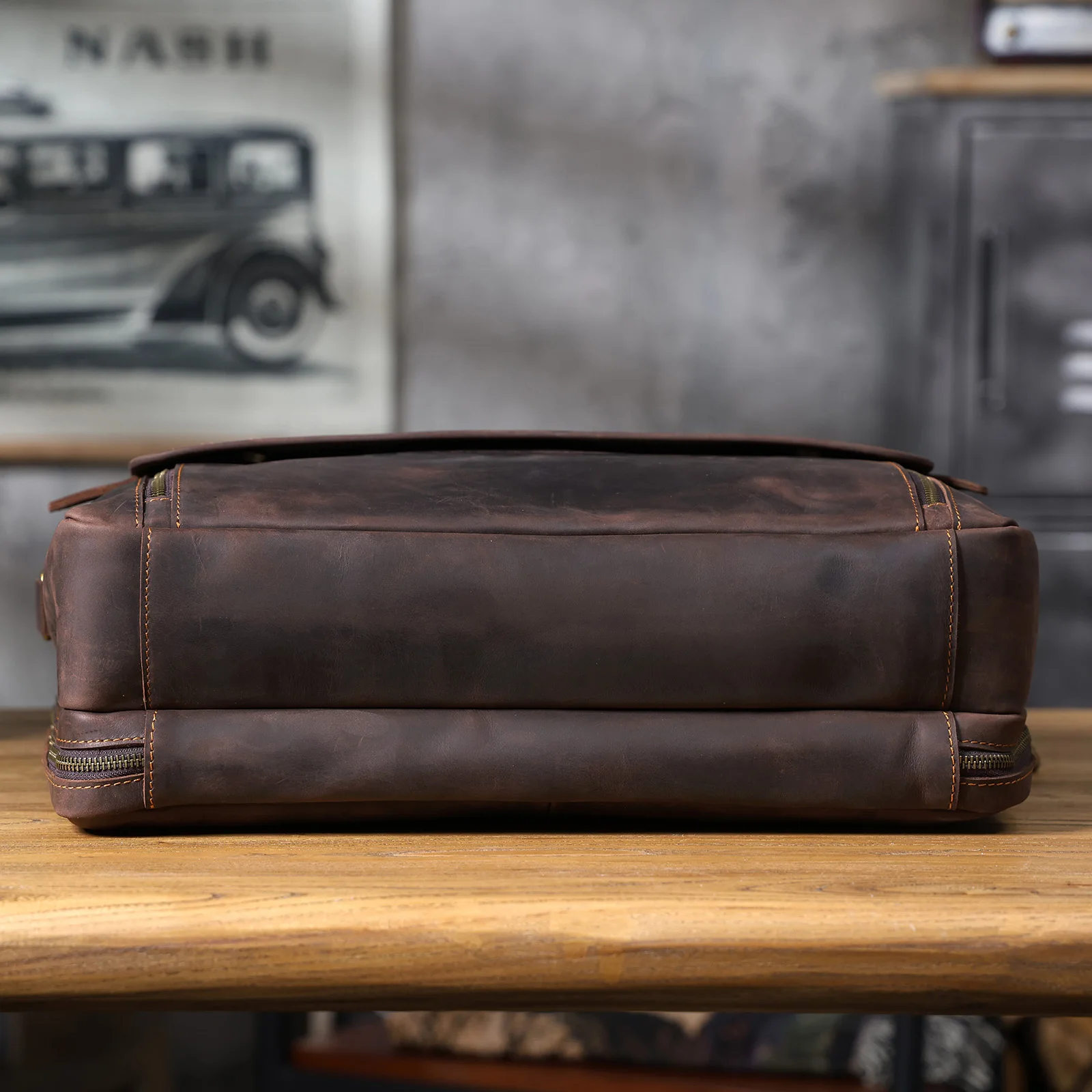 Vintage Echtleder Herren-Aktentasche 17" Laptop-Tasche, Messenger-Taschen für Arbeit und Business, Crazy Horse Rindsleder Handtasche – Detail 11