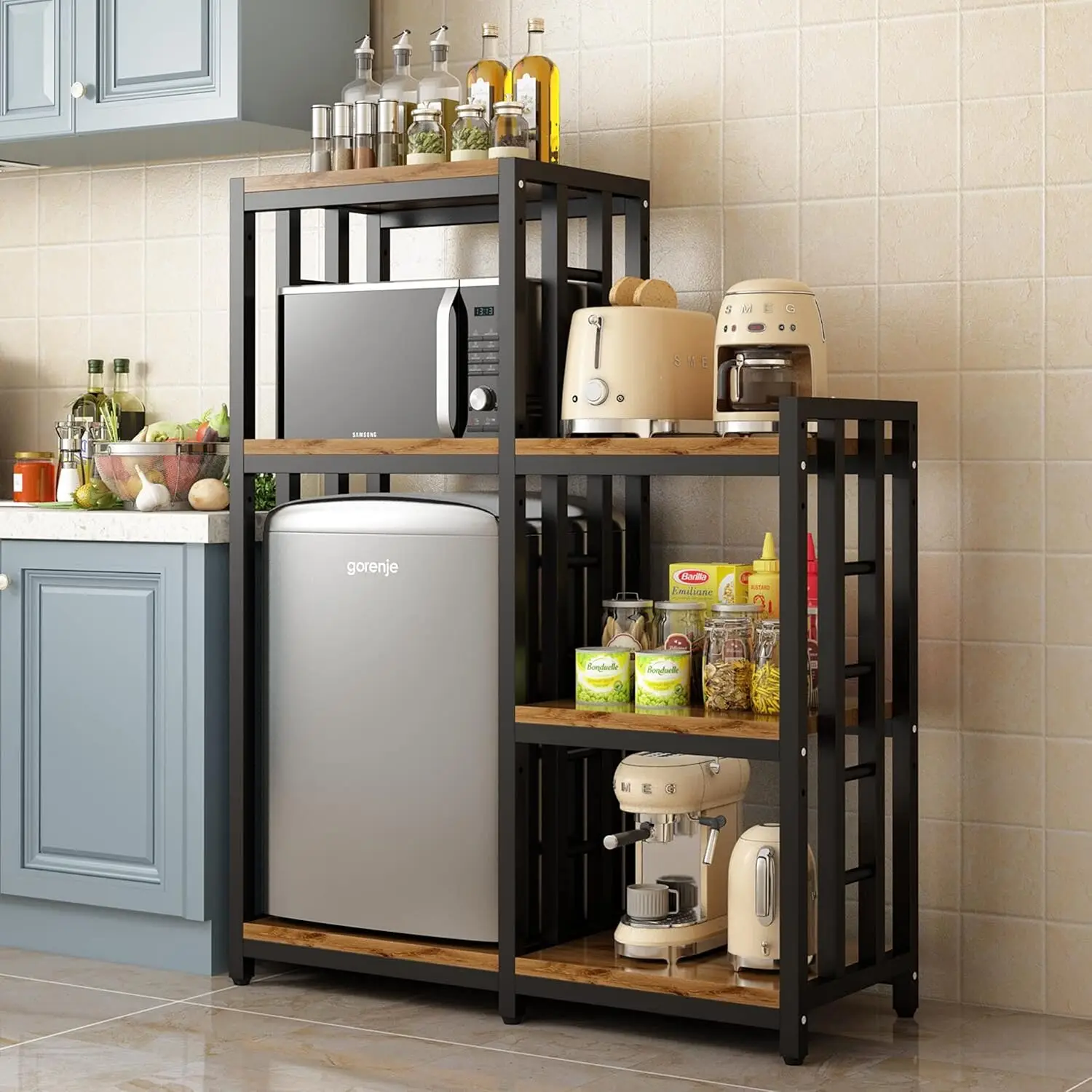 

Kitchen Bakers Ra, 4-Tier+3-Tier Workstation Organizer Shelf, Free Standing Kitchen Utility Cart Storage Shelf Organizer