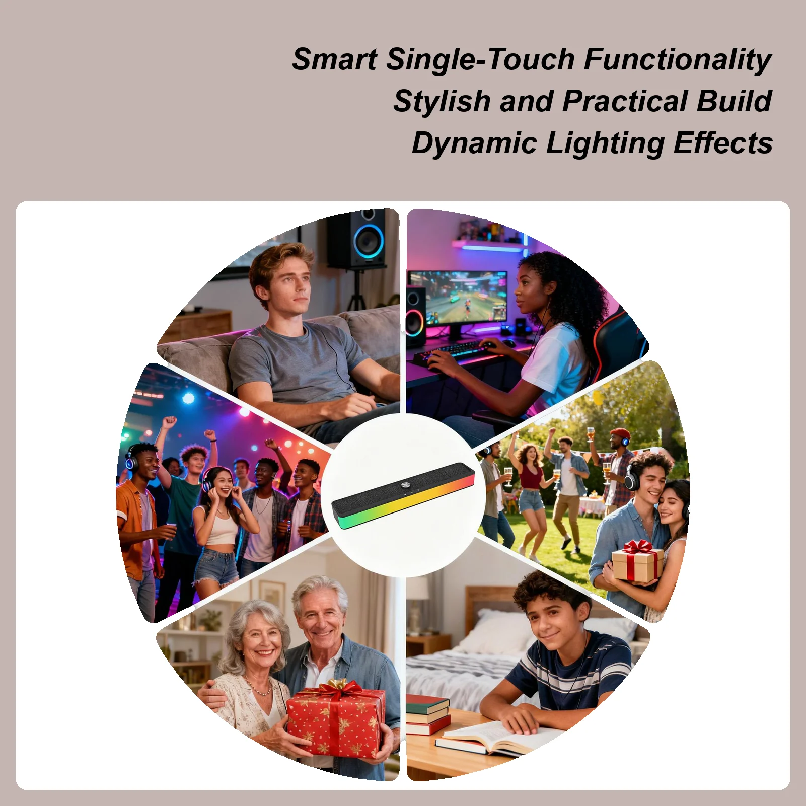 

RGB Speakers For PC Smart RGB PC Soundbar Portable Desktop Speakers For Shower Party Christmas Room Patio Car Phone Music