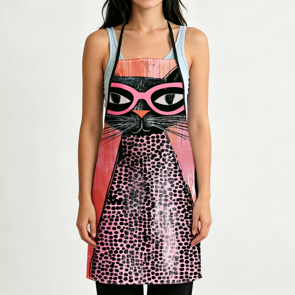 Retro Style Apron Pink Leopard Cat Print Kitchen Aprons Cooking Baking Adjustable Bibs