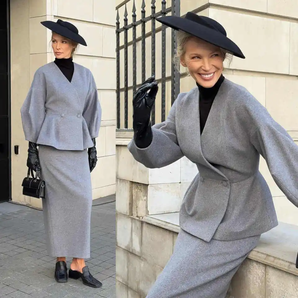 Business Women Suit Set 2 Piece Blazer Jacket Warm Tweed Skirts Fashion Customized Long Sleeve Leisure Lady Wear