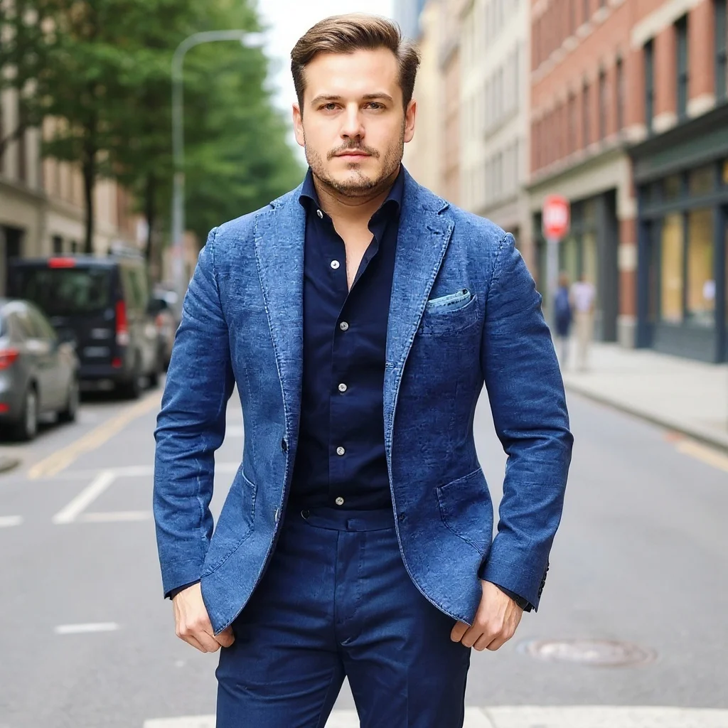

Джинсовые мужские костюмы для повседневной вечеринки, комплект из 2 предметов, деловой индивидуальный костюм на одной пуговице с лацканами, приталенный пиджак с брюками