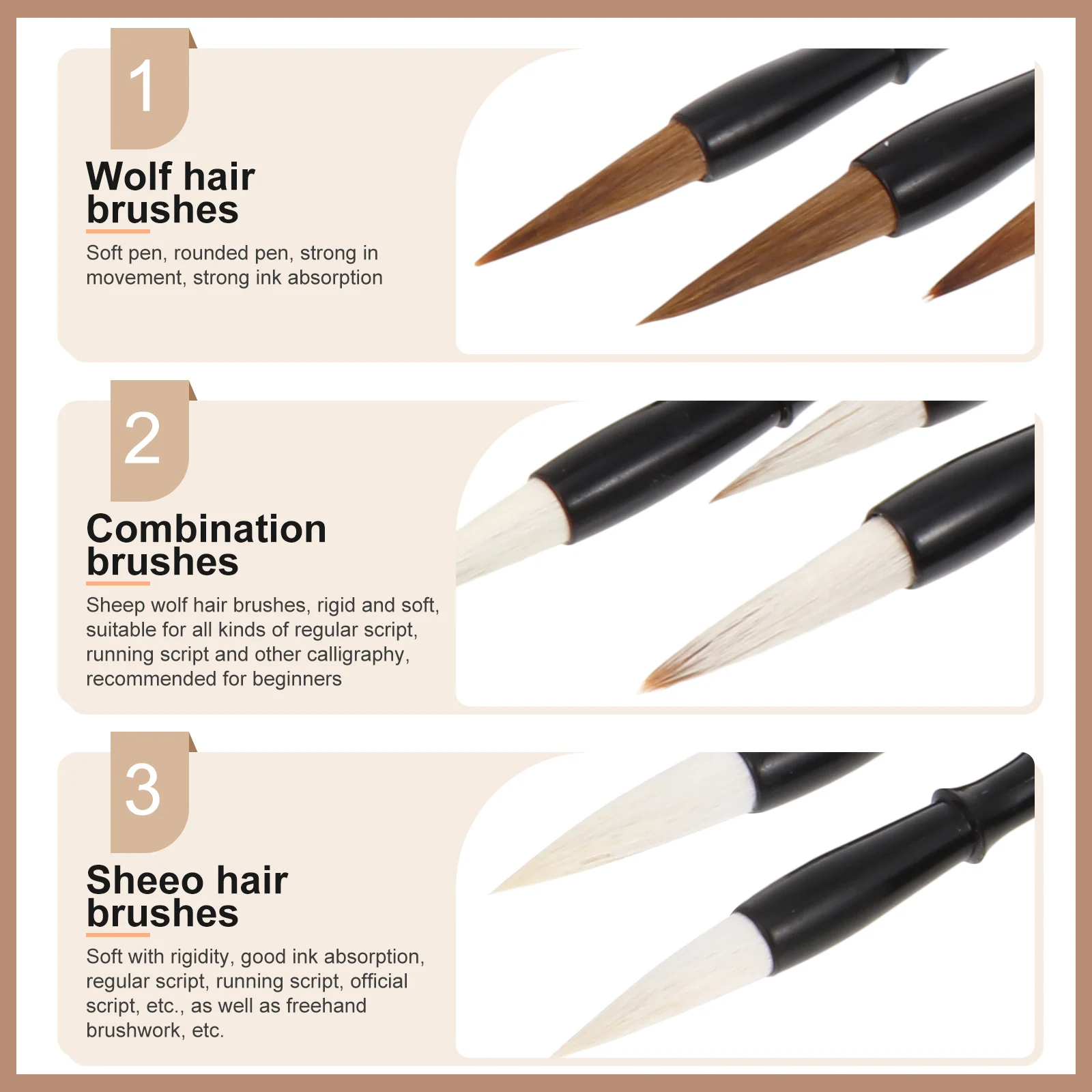 

9 Pcs Professional Calligraphy Brush Set Wolf Hair Stationery Chinese Painting Brushes Portable Writing Design Tools