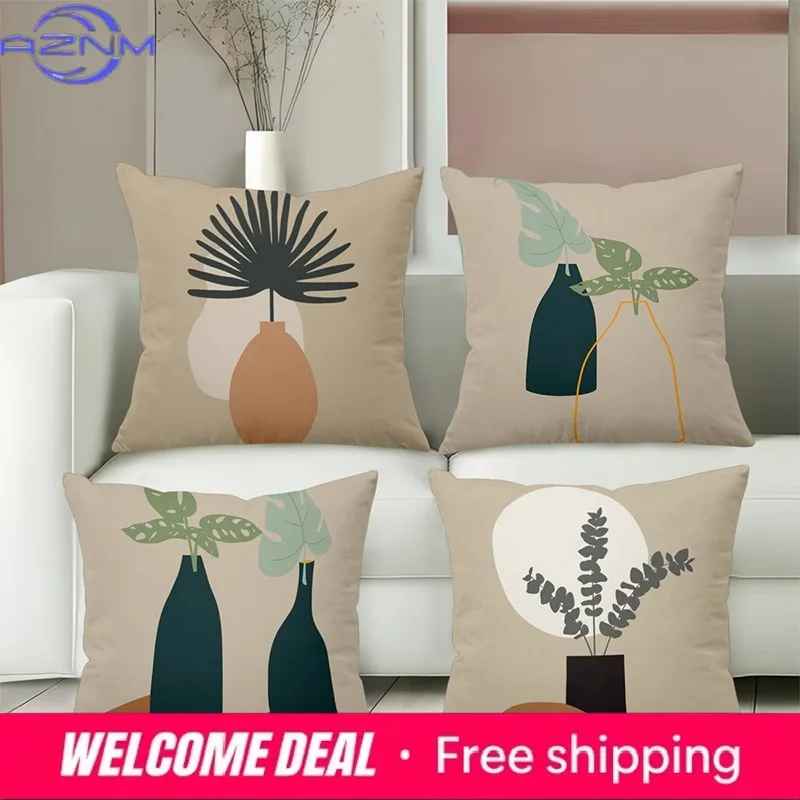 Modern Plant Vase Pattern Decorative Cushion Covers Polyester pillowcase, sofa decorative cushion cov Headboard Pillow