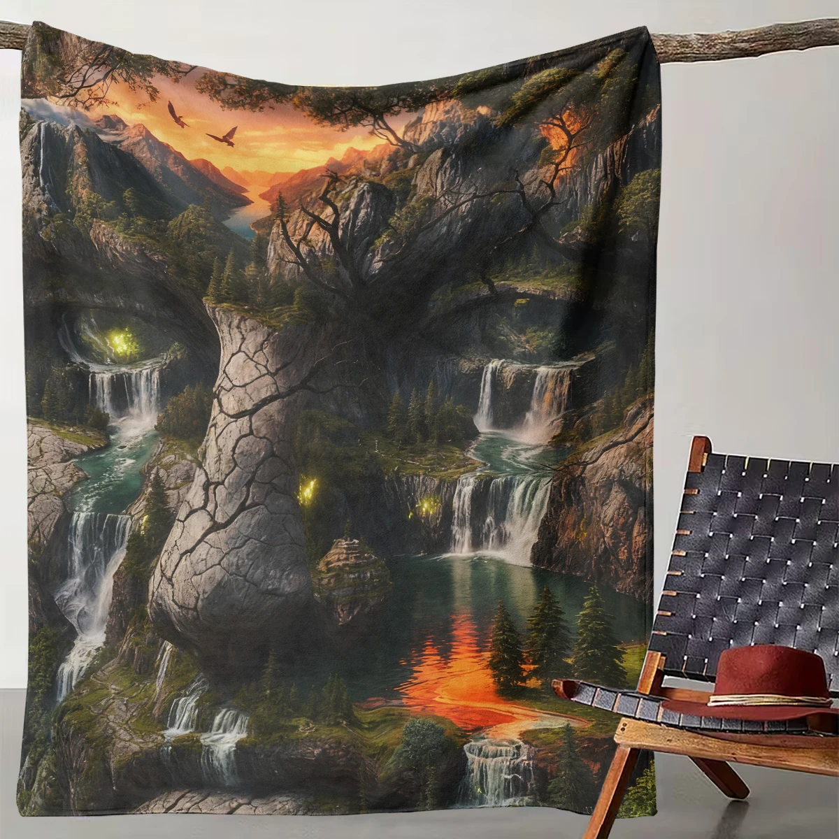 

1 Piece of Fantasy Mountain Waterfall Natural Wonder Blanket Adventure Style Home Decoration Blanket