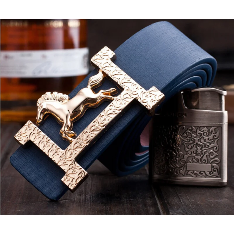 Cinto masculino de couro, cinto de calças, fivela de cinto dourado, cinto de couro de cavalo, estilo coreano, fivela suave, cinto casual