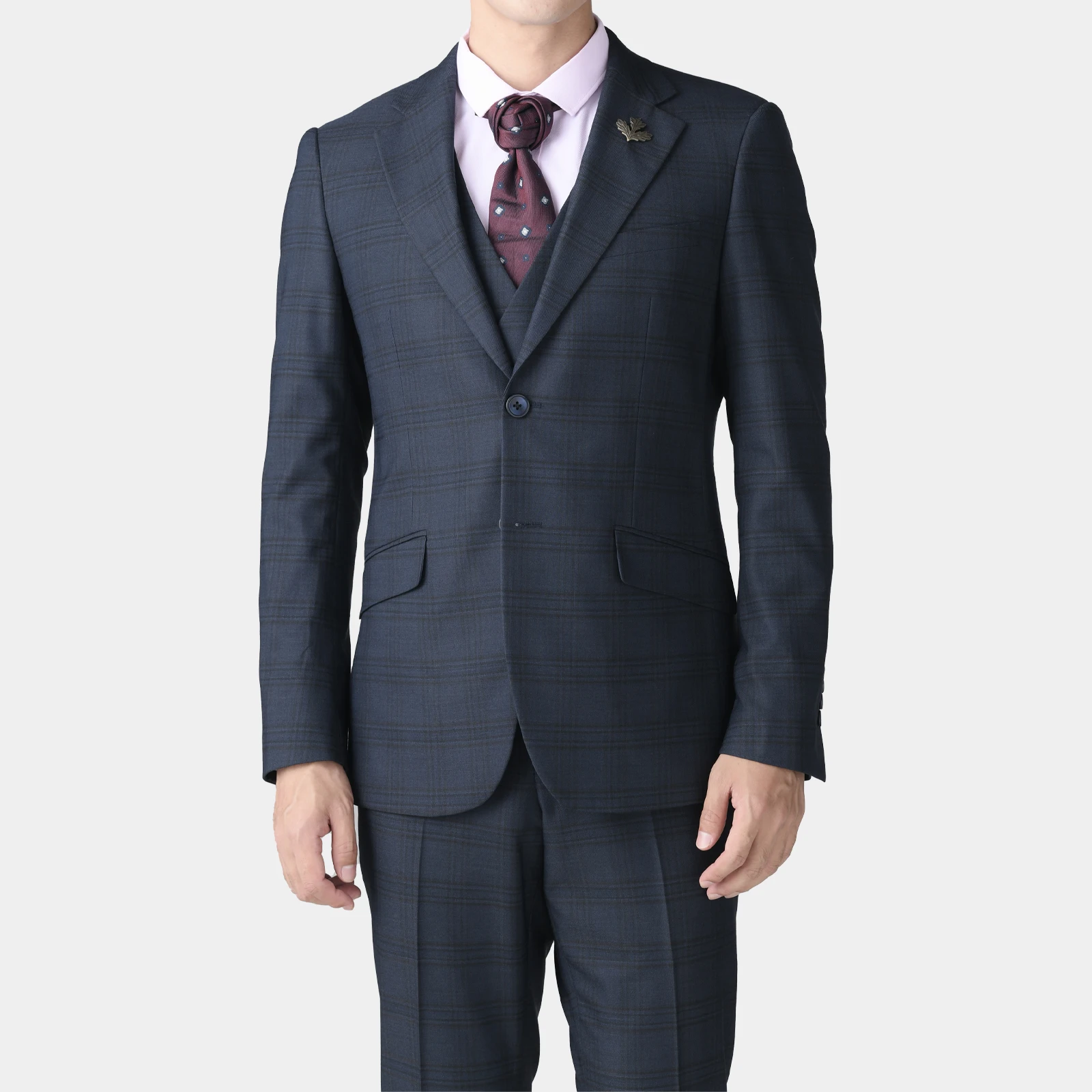 

(Customized Size) Navy Blue Subtle Plaid Three-Piece Suits for men Original Design for Formal Occasions,Weddings elegant blazers