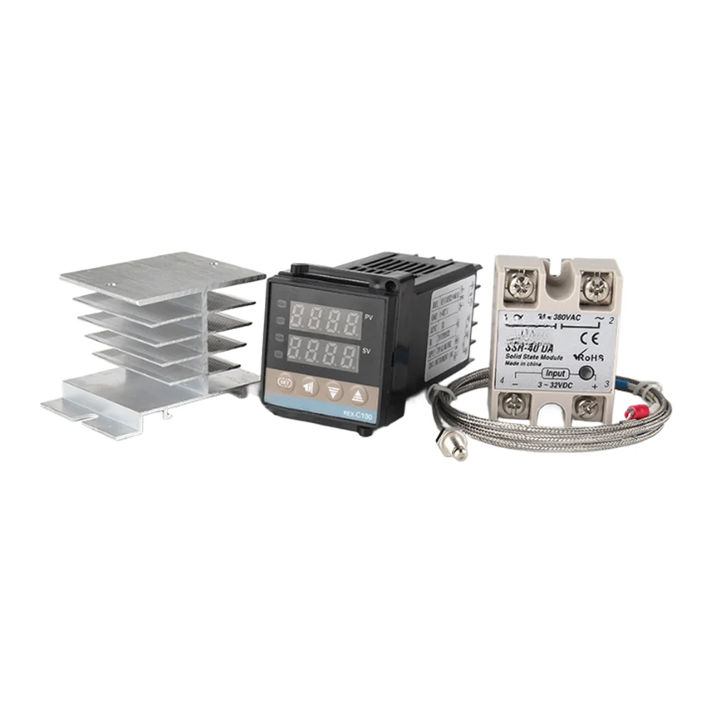 REX-C100 Programmable Temperature Controller Kit V*DA 100DA for m6 Mounting Heatsink K Thermocouple 1m Cable 48x48mm