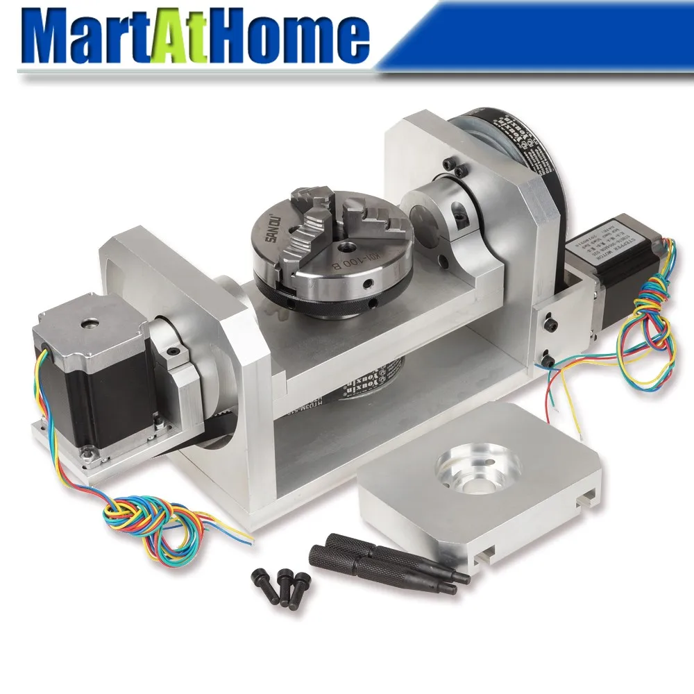 CRA839 CNC Router Machine Rotary Table 4th & 5th Rotational Axis with Chuck & 57 2-Phase 250 oz-in Stepper Motor