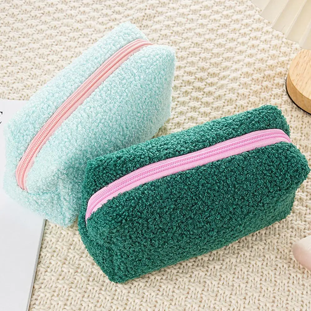 الصلبة اللون أفخم حقيبة مستحضرات تجميل لطيف سستة كبيرة حقيبة مستحضرات التجميل السفر المحمولة حقيبة أدوات الزينة أفخم حقيبة أقلام أكياس تخزين الموضة