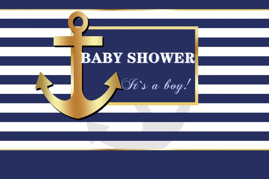 Blue White Stripe Anchor Photography Background Gender Reveal For Newborn Baby Shower It Is A Boy Decoration Customized Backdrop