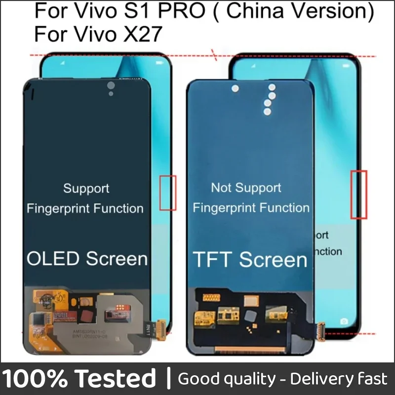 

6.39'' LCD For Vivo X27 V1829 LCD Display Touch Screen For phone VIVO S1 PRO V1832 LCD Display Digitizer Assembly Replacement