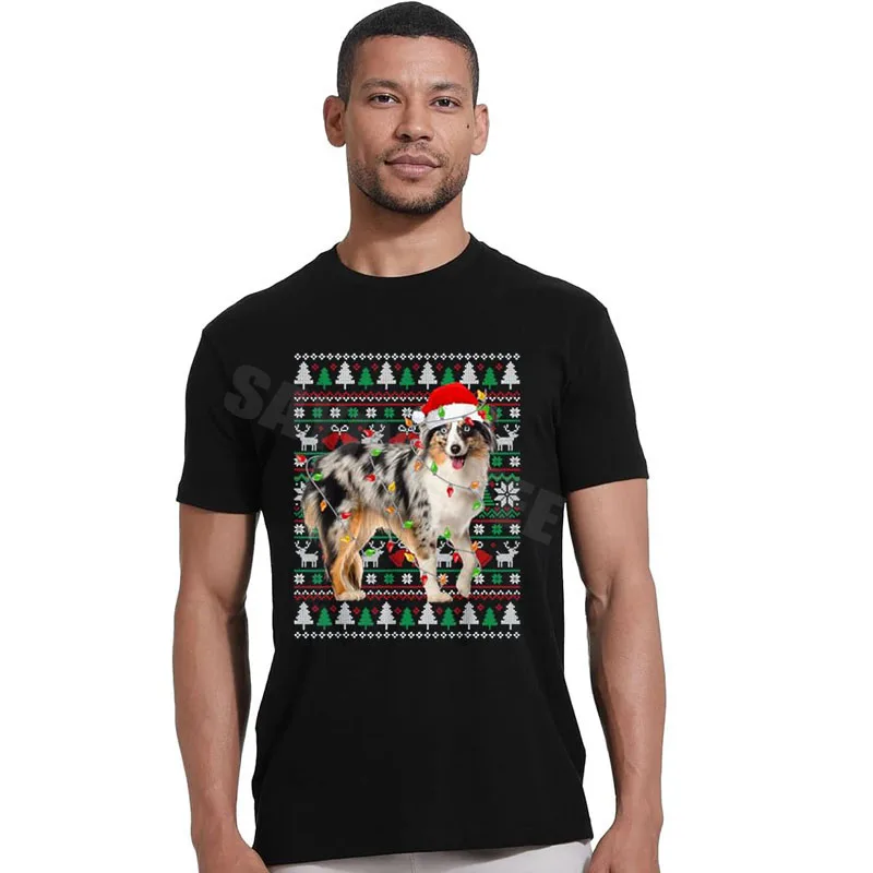 كلب الراعي الأسترالي عيد الميلاد سترة قبيحة سانتا عيد الميلاد تي شيرت Y2k عيد الميلاد منامة زي عطلة الملابس موضة هدايا جديدة