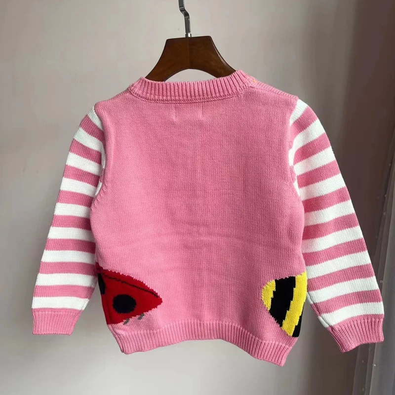 Little maven 2024 Autumn Clothes Baby Girls Sweater Coat Lovely Little Bee Cartoon Children Sweater Cardigan for Kids 2-7 year