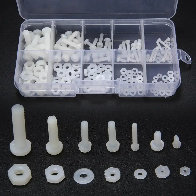 150pcs White Hex Screw M2 M2.5 M3 M4 M5 Bolt Nut Standoff Spacer Kit with Plastic Box Corrosion Resistant