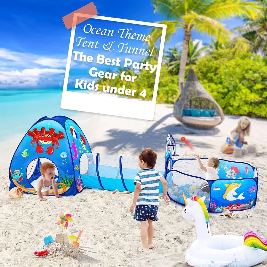 3-teiliges Kinderspielzelt: mit Baby-Bällebad und Krabbeltunnel – Pop-Up-Kletterspielzeug für Kleinkinder – Spielhaus (Bälle NICHT im Lieferumfang enthalten)