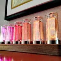 6 Bit Nixie Tube Clock Wood RGB Diy Kit Vintage Led Digital Desk Glow Tube Clocks Wood Gas Discharge Clock Desk Watch Cyberpunk