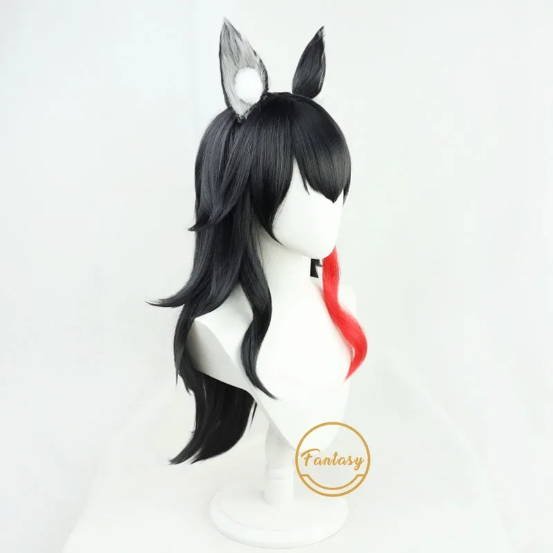 Ookami Mio Vtuber Hololive Cosplay Wig Long Black Curly Synthetic Hair Halloween Costume Party Wigs +  Wig Cap + Ears