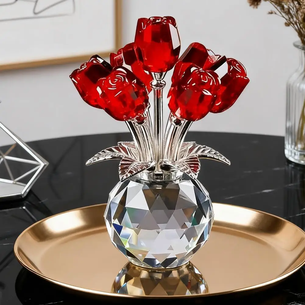 Kristallrosen-Blume mit Vase, künstlicher Rosenstrauß, Ornament, romantisches Geschenk für Valentinstag, Hochzeitstag, Tischdekoration