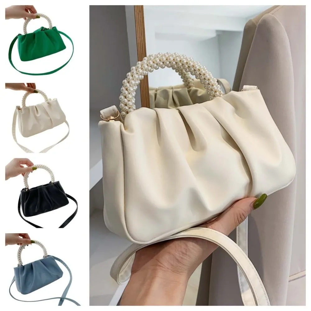 

Dumpling Bag Korean PU Cloud Bag Solid Color PU Leather Women Shoulder Bag Large Capacity Imitation Pearl