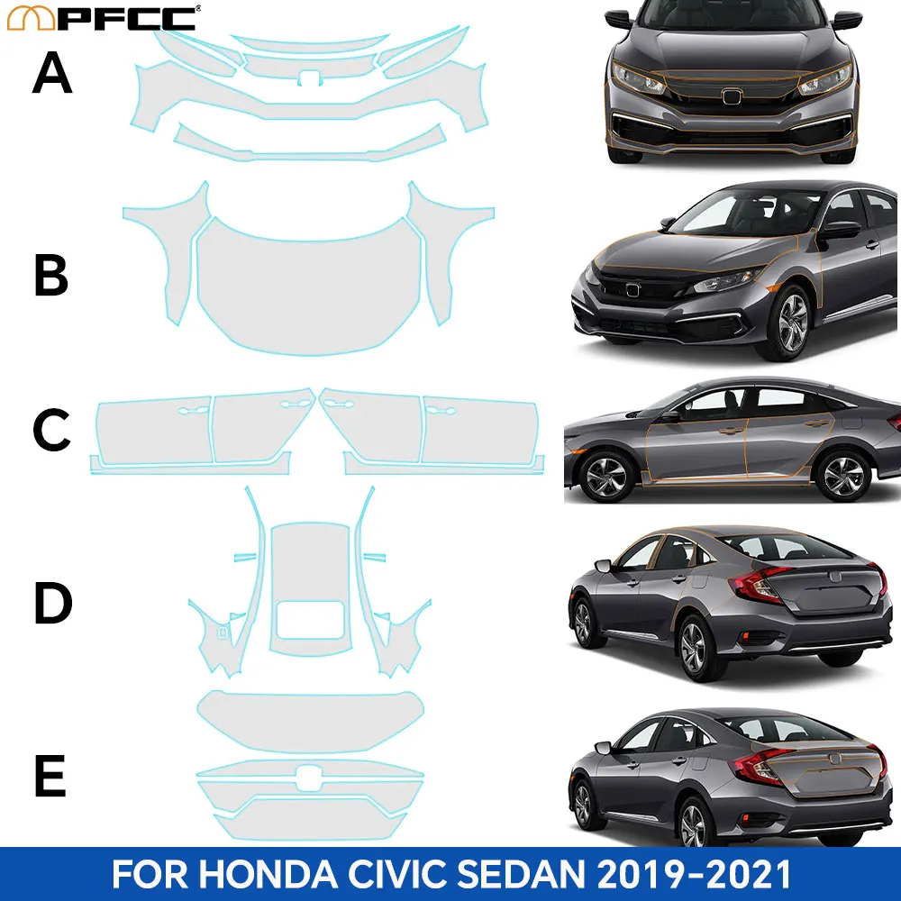 Pre Cut For Honda Civic Sedan Car Paint Protection Film Body TPU Transparent Anti Scratch Invisible Car Accessorie