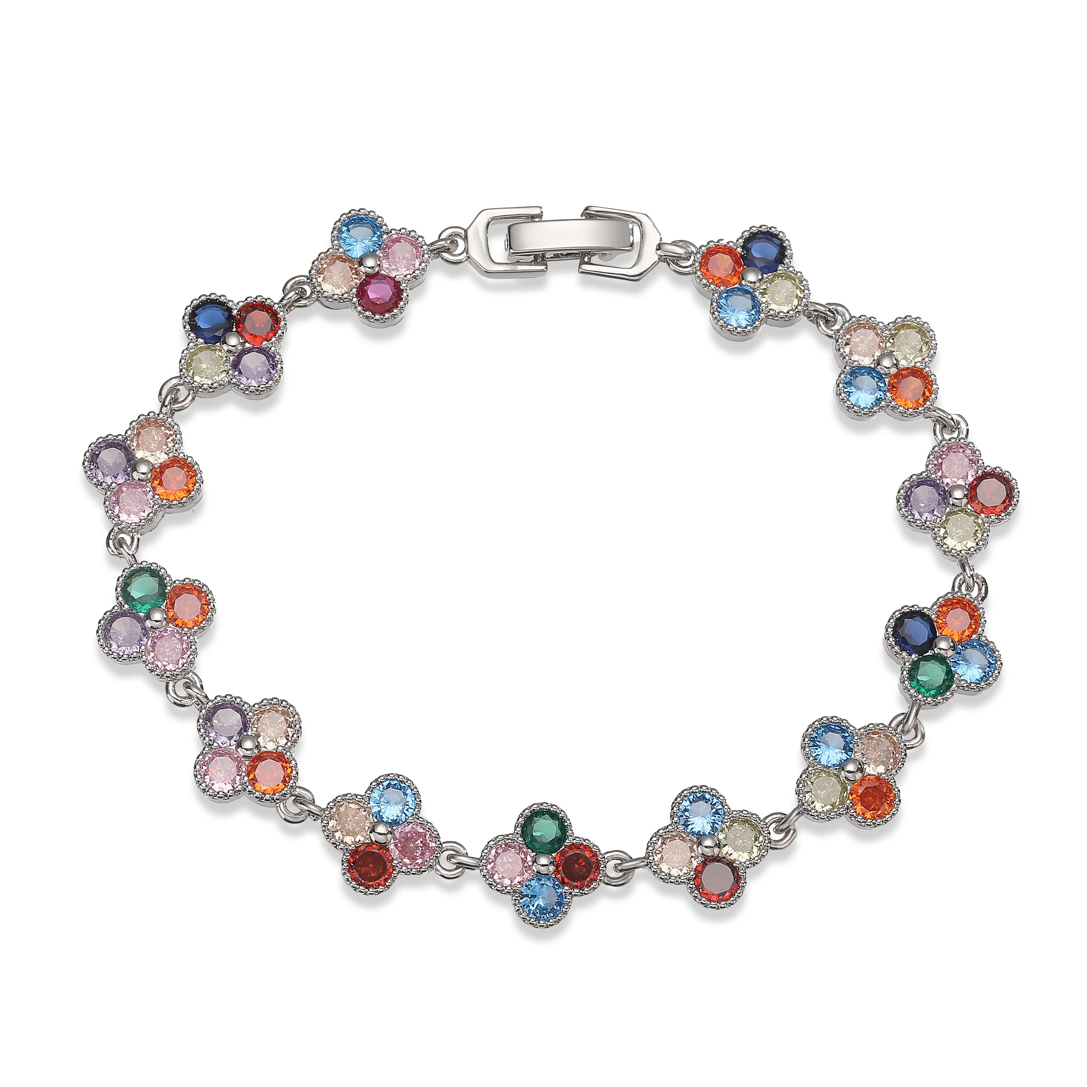 Multi-Color Zircon Flower Bracelet/Necklace Gift Set