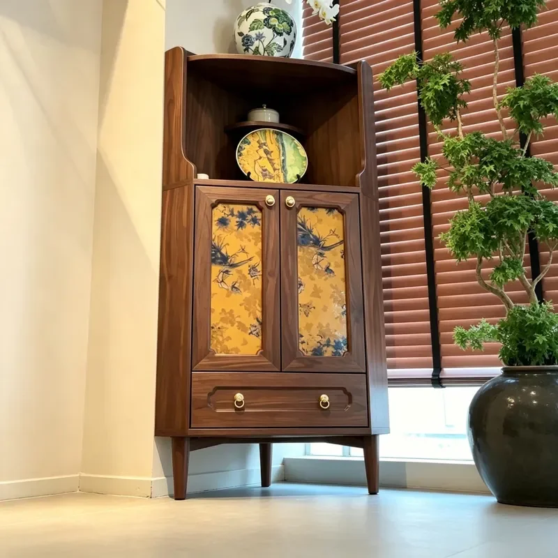 New Chinese Style Black Walnut Solid Wood Corner Cabinet Song Aesthetics Multi Functional Storage Stand Offering Table Shrine