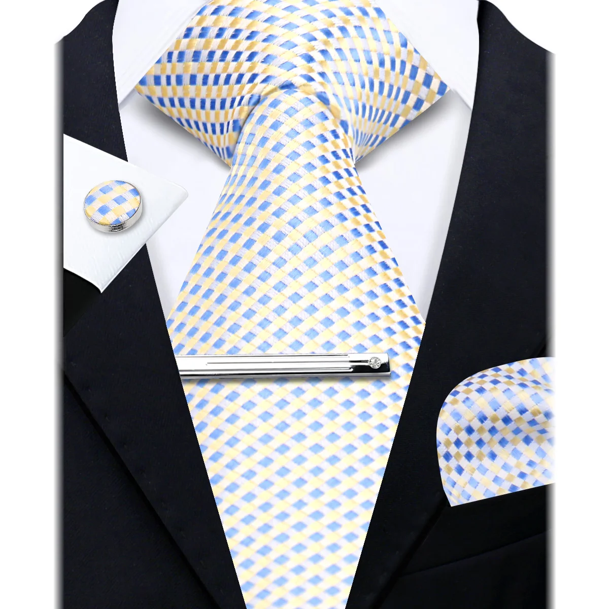 العلاقات الموضة للرجال هدية نسج ربطة العنق مجموعة أزرار أكمام منديل التعادل كليب العلامة التجارية الفاخرة مصمم الأعمال بدلة الزفاف الملحقات