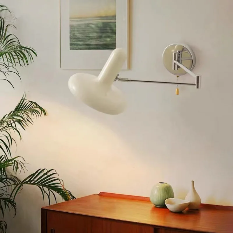 Soft Style Modern Swing Wall Lamps Iron Material Baking Paint Body E27 Rotatable Sconce Lights Bedroom Decor Pull Switch Lustres