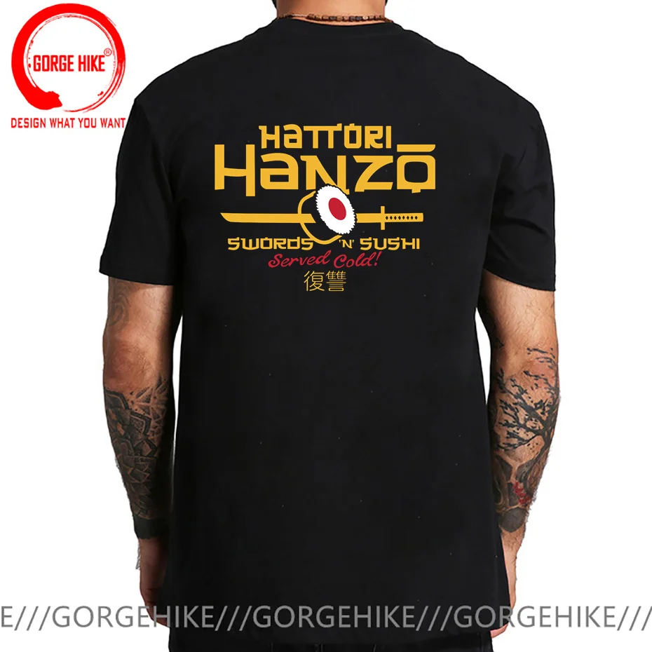 Japan Style Hattori Hanzo Sword and Sushi T Shirt Men Cotton Oversized Graphic Tee Shirt Summer Tops Samurai Streetwear T-Shirt