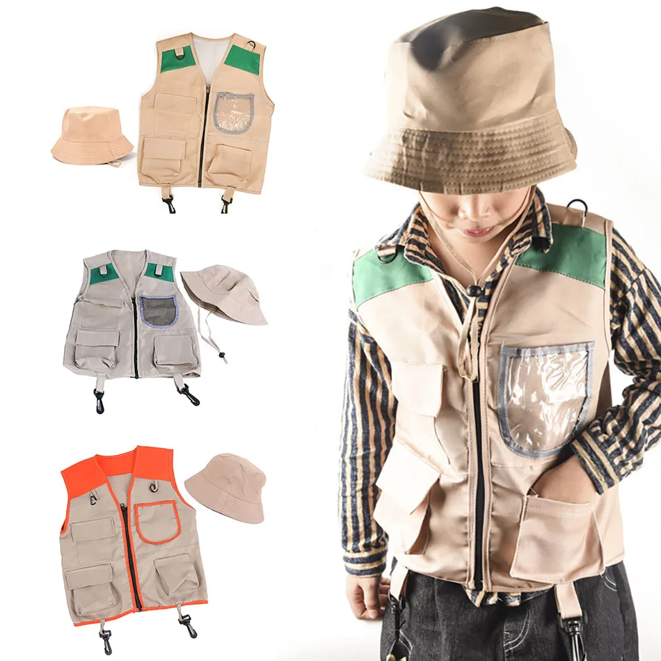 

Детские наборы для приключений-исследователей, жилет и шляпа для ролевых игр и праздничный косплей, милый и удобный дизайн