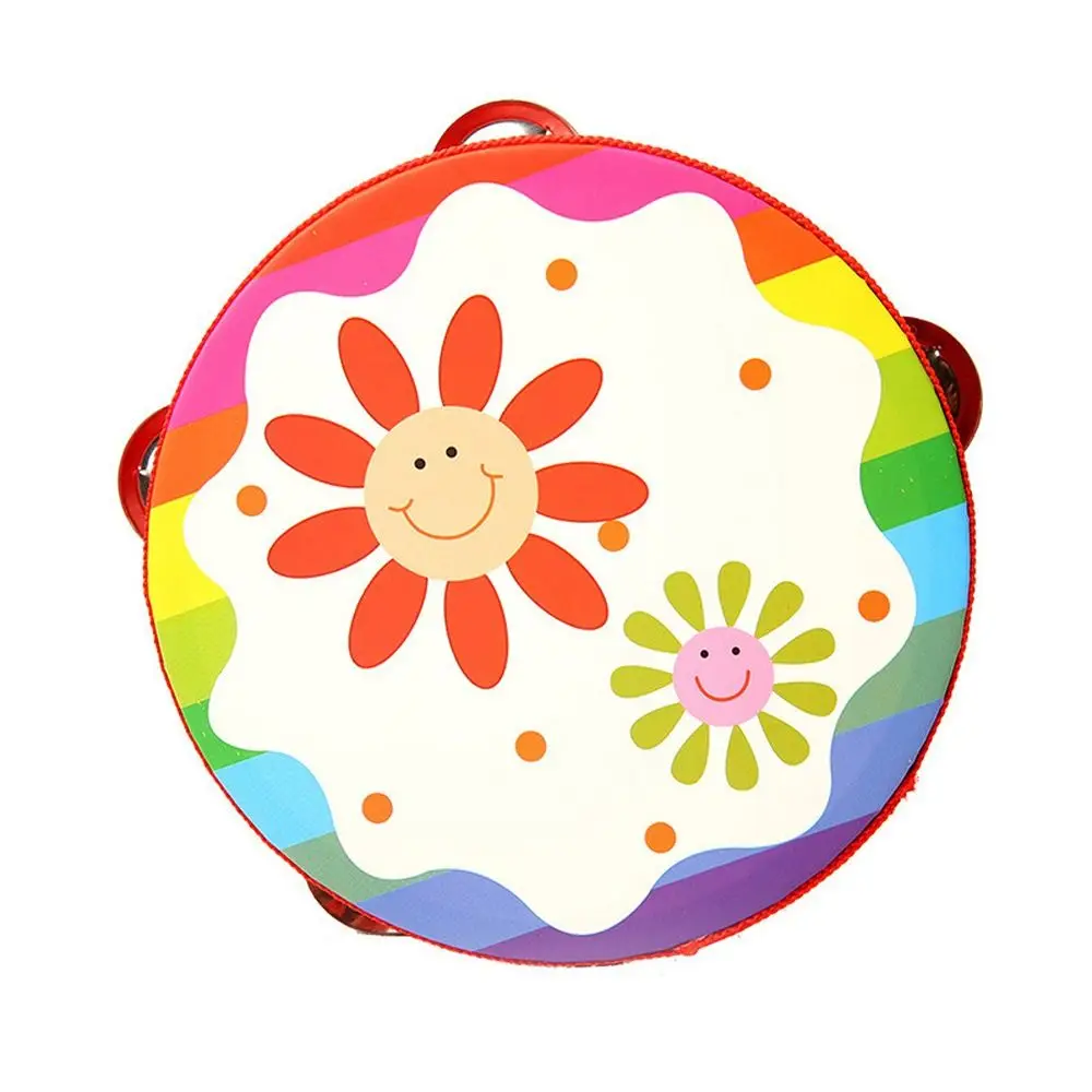 Music Enlightenment 6 Inches Children Hand Drum Cartoon Pattern Musical Beat Tambourine Learning Hand Held Bell Drum Baby Gifts