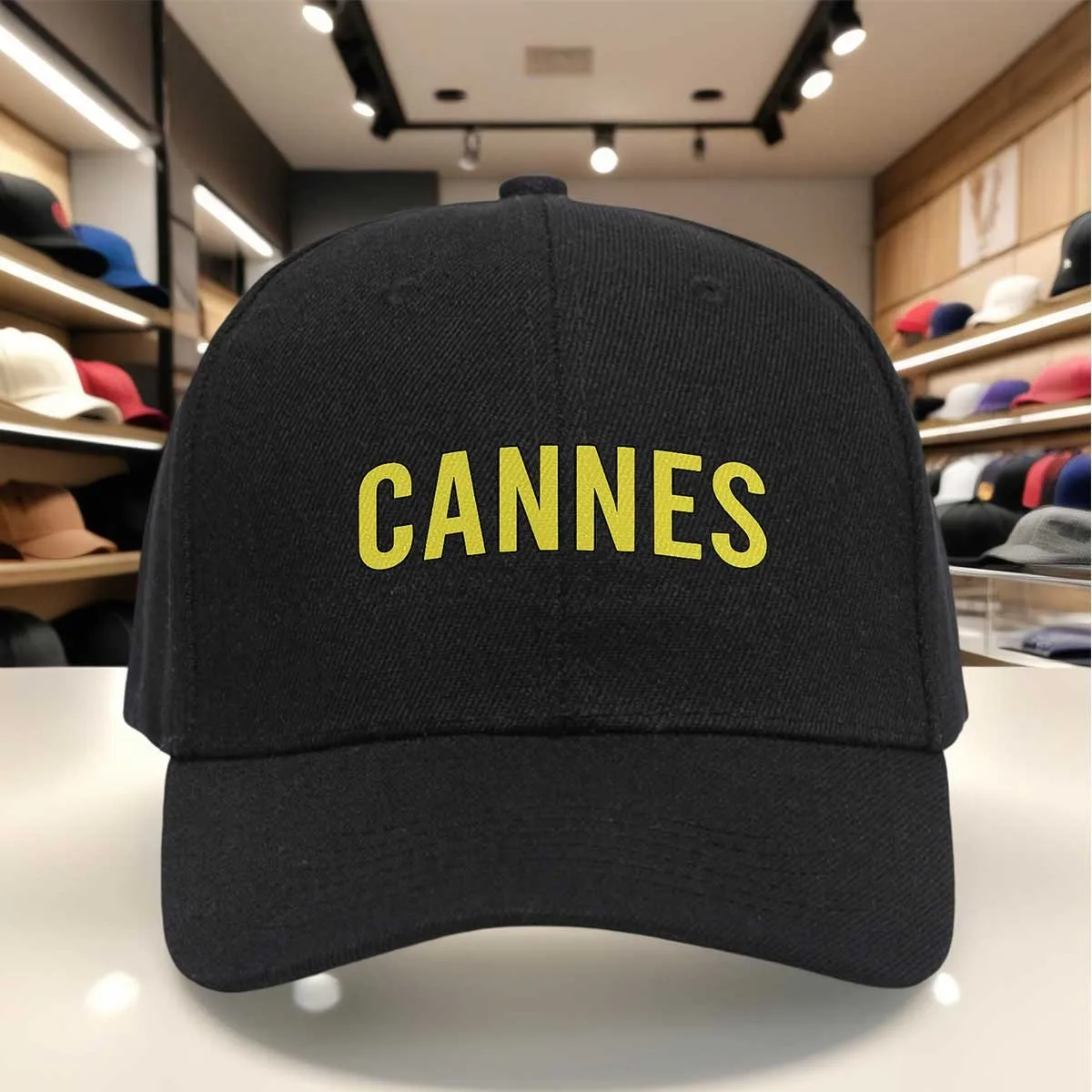 CANNES Yellow Bold Letter Print Baseball Cap, Unstructured Casual Brim Hat, Classic Adjustable Dad Cap for Outdoor Wear