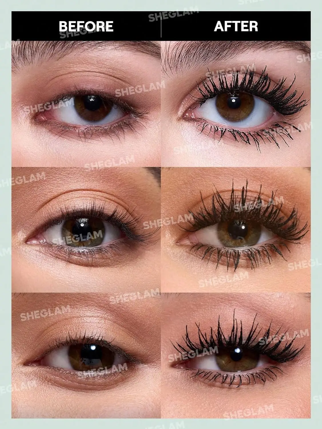 SHEGLAM 2-in-1 schwarze, wasserfeste Wimperntusche mit Volumen und Längen, langlebiges, doppelseitiges Schlauch-Augen-Make-up