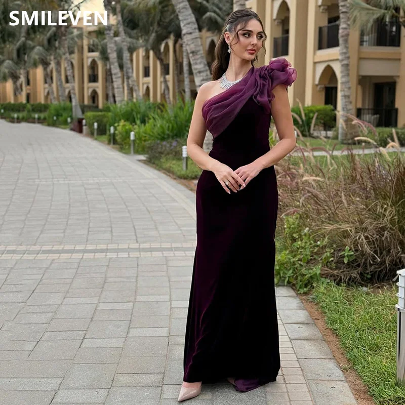 

Smileven Purple Elegant Mermaid Prom Dress One Shoulder Saudi Arabia Formal Evening Gowns فساتين سهر Occasion Dress Customized