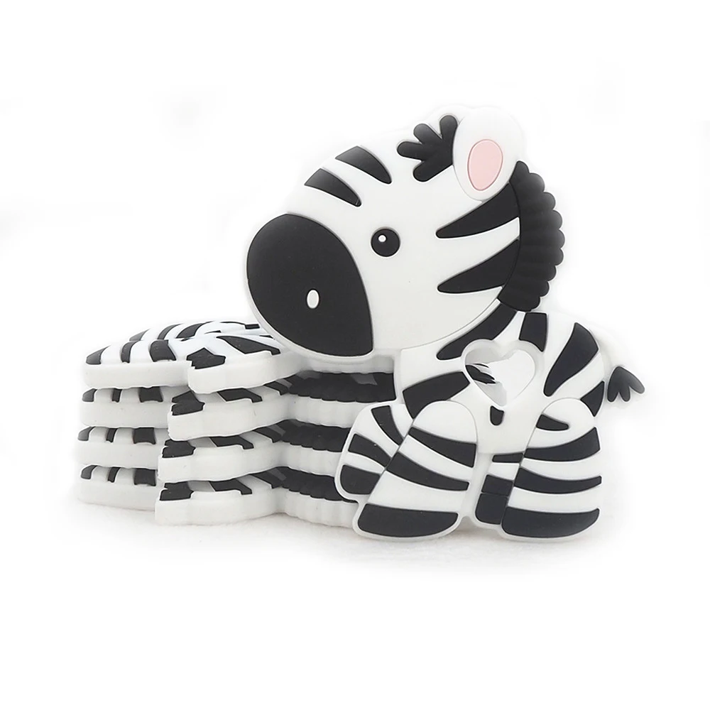 Chenkai 10pcs Silicone Zebra Teethers BPA Free DIY Baby Chewing Pendant Nursing Sensory Teething Pacifier Dummy Jewelry Toys