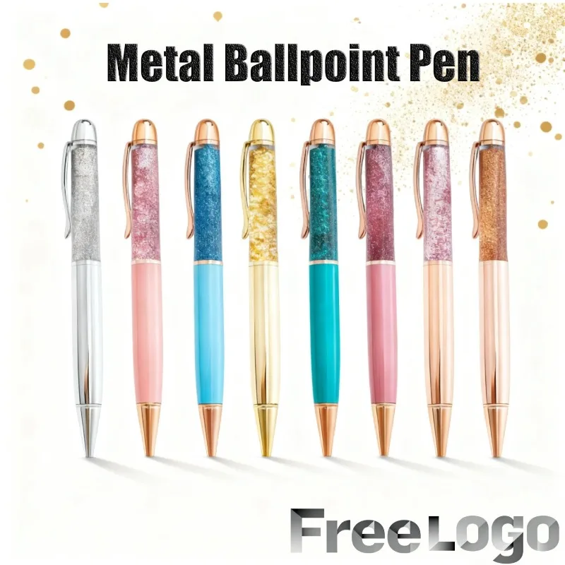 

1 шт., шариковая ручка с логотипом, песочным золотым порошком, металлическая масляная ручка с кристаллами, офисная рекламная подарочная ручка, бесплатная настройка логотипа
