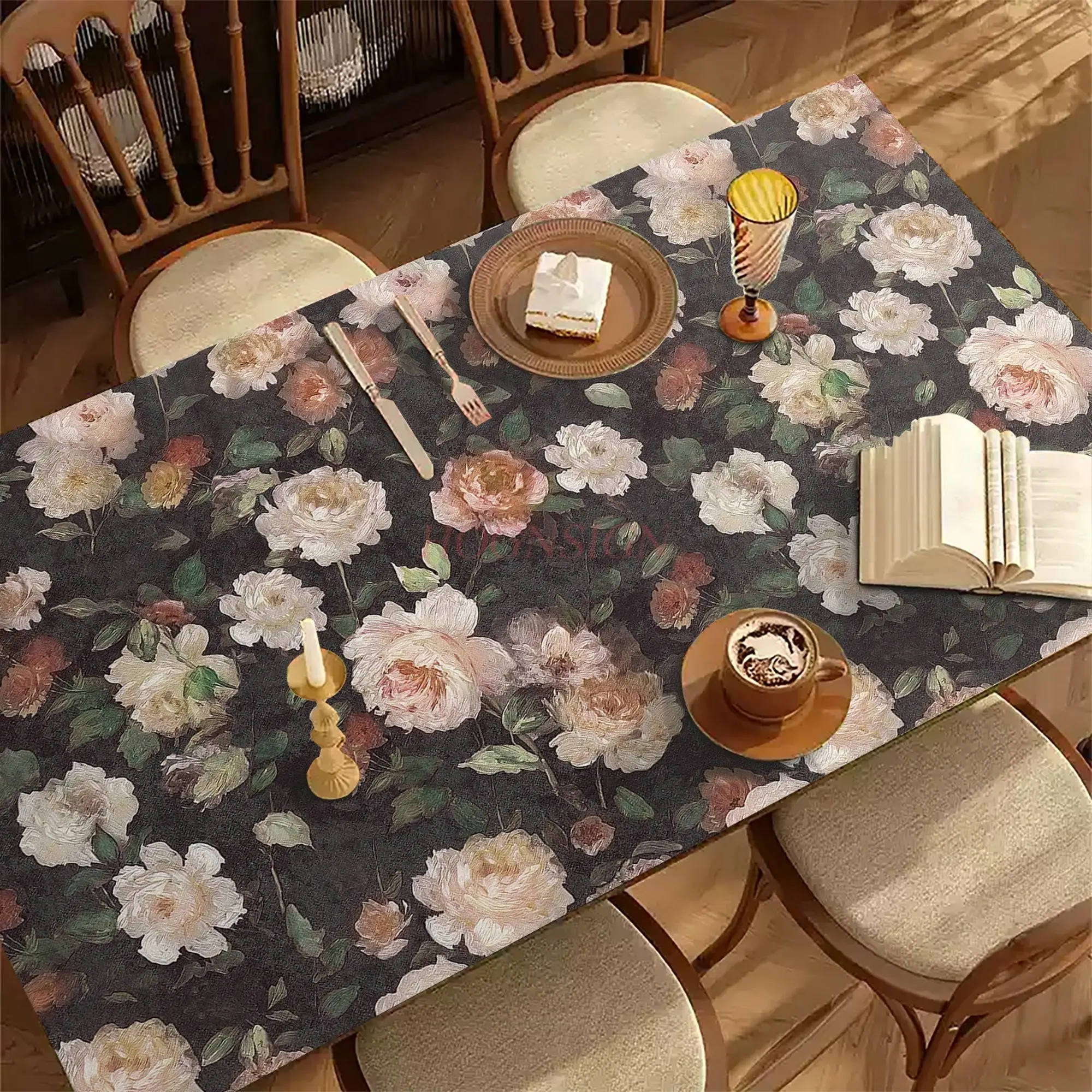 1pcs Retro oil painting dining table mat, waterproof, oil proof, no wash protective mat, can be freely cut