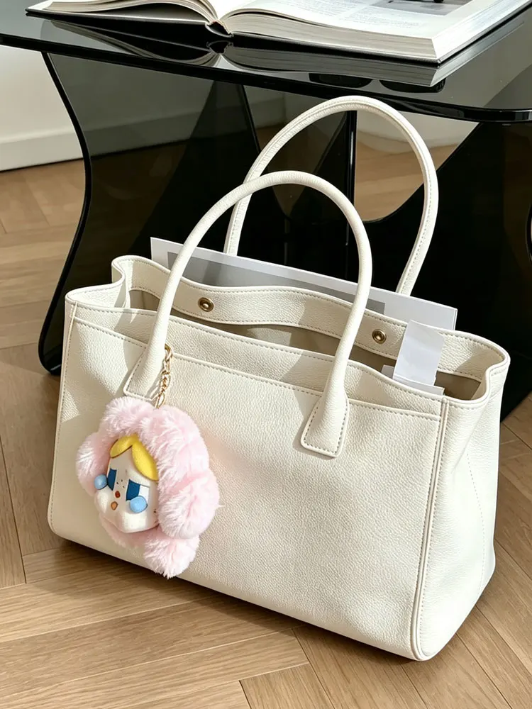 White Large Capacity Tote Bag Women's Commuter Handbag 2026 New Style Soft PU Leather Single Shoulder Handbag for Work