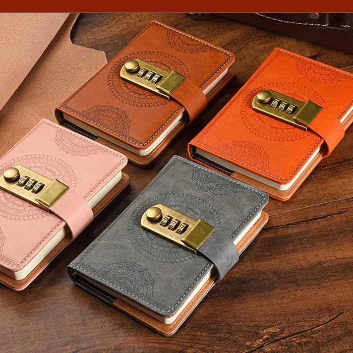 A7 200/240 Pages Retro Password Book with Lock Diary Thickened Creative Hand Ledger Student Notepad Stationery Notebook Binder